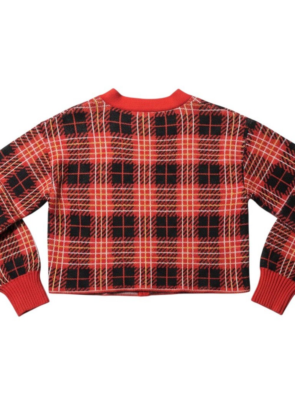 Lovers + Friends Brantley Cropped Plaid Cardigan XS — Red/Black Gold Buttons - Picture 7 of 14